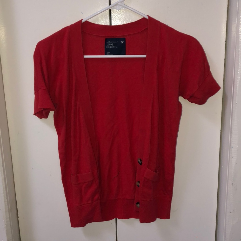 red cardigan